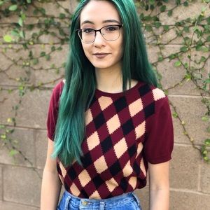 Vintage Argyle Print Pull Over Sweater Christmas